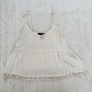 Forever 21 White Pom Pom Hem Tank Top – Small